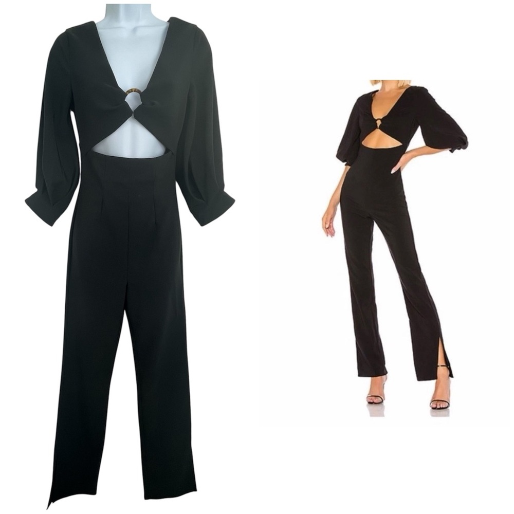 Camila Coelho Black Cutout Jumpsuit Sz XS Split Bell Party Dressy 3/4 Sleeve